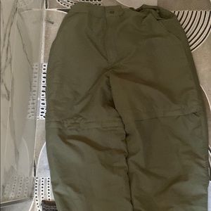 Army green parachute pants.